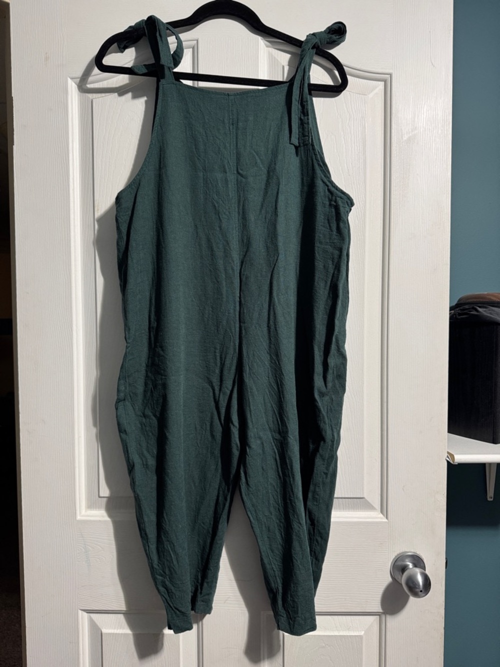 Papillon Linen Blend Jumper – Green Barrel Leg Romper Lagenlook Boho Minimalist - Picture 2 of 10